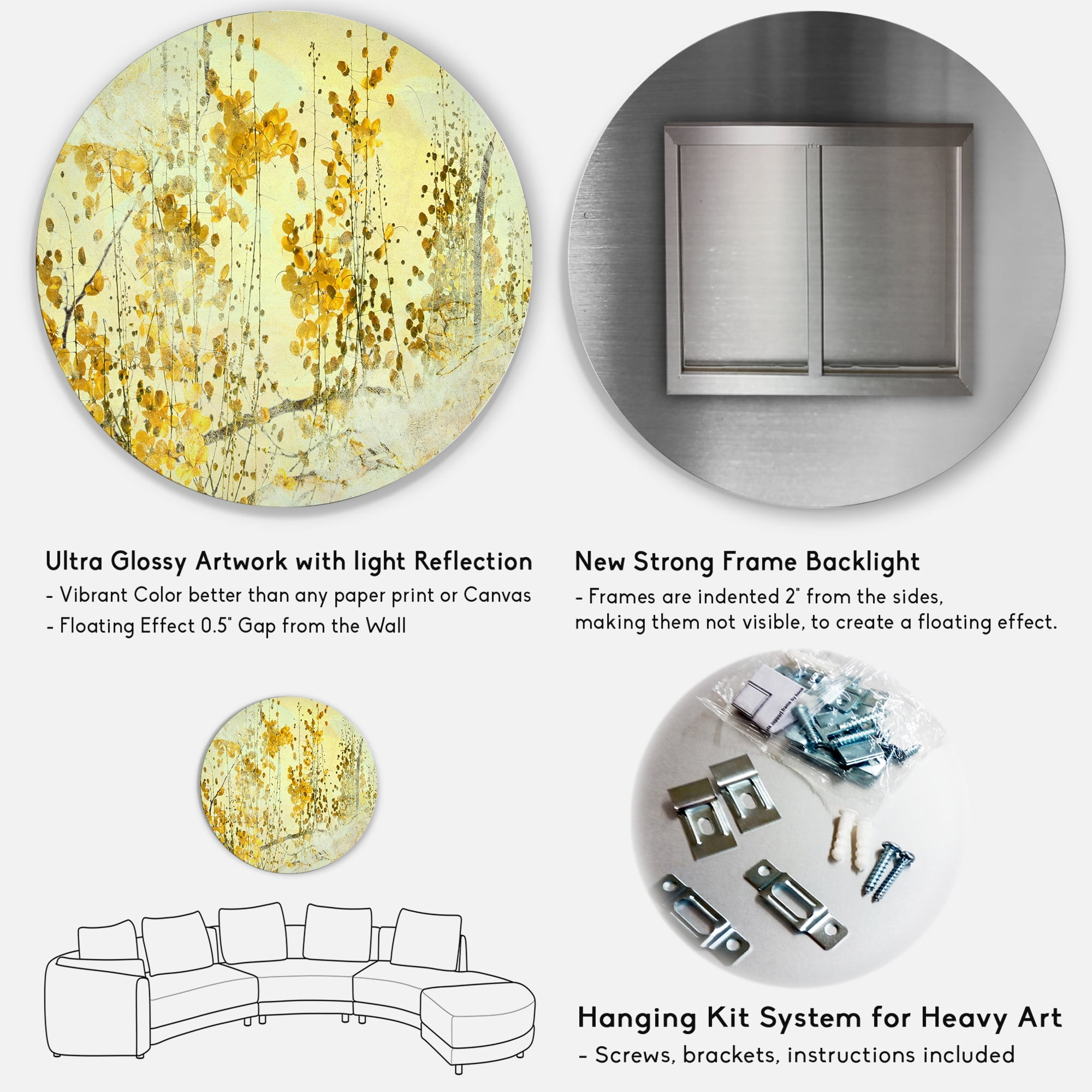 Designart 'Abstract Yellow Flower Grunge Art' Modern Circle Metal Wall Art 29x29 - Disc of 29