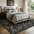 thumbnail image 3 of Wonnitar 8x10 Floral Washable Rug, Black Rugs for Living Room, Soft Low Pile Bedroom Area Rug, Non-Slip Throw Carpet for Dorm Office, 3 of 12