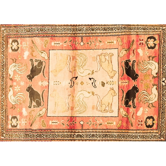 Ahgly Company Indoor Rectangle Animal Orange Traditional Area Rugs, 3' x 5'