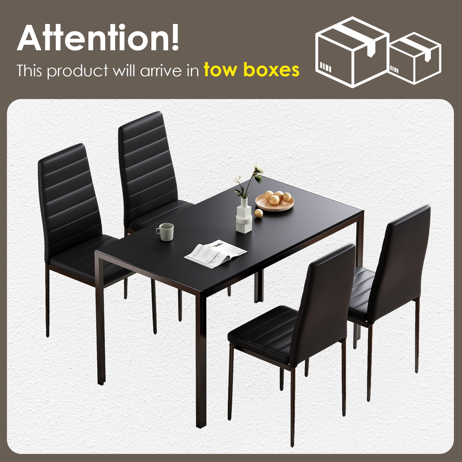 Farini Black Dining Table for 4-6 Person,47" Rectangular Wooden Dining Table Top and Metal Frame for Home Kitchen Dining Desk (47 inch)