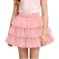 thumbnail image 3 of akafmk Girls Ruffle Skirt Lined Tiered Cake Skirt Elastic Waist Solid Color Princess Summer Casual School Short Skirt, 3-11, 3 of 7