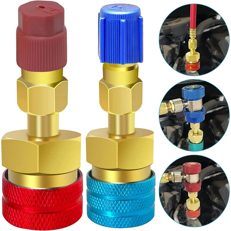 Lieonvis R1234YF to R134A Adapter,Blue and Red High Low Side R1234YF  Adapters AC Hose Fitting Connectors for R1234YF CAC Evacuation Recharging, R1234YF/R12 to R134A Car Air-Conditioning 