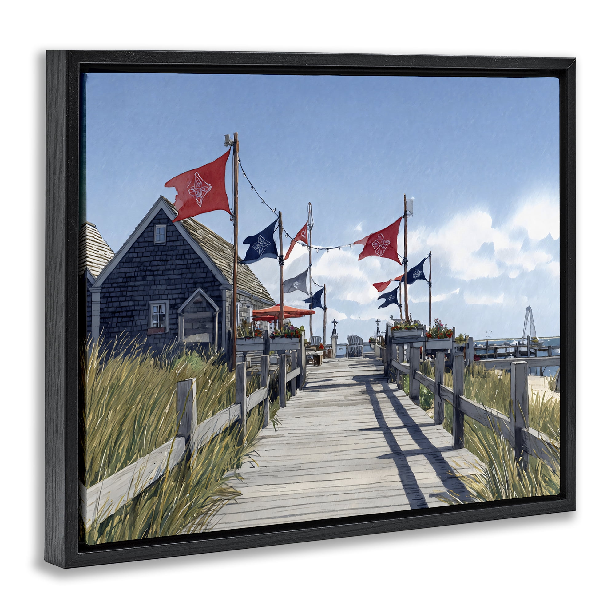 Stupell Industries Summer Boardwalk Stroll Black Framed Floater Canvas Wall Art, design by Franklyn Gregory