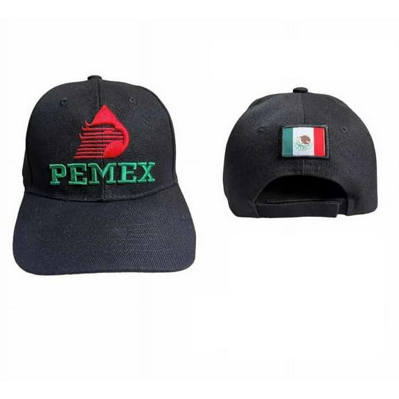 Pemex Mexican Baseball Cap Embroidered - Black Color - Uni-Sex Style -- FREE USA Shipping -- (CapMx300B)