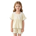 thumbnail image 2 of Girls 2-Piece Summer Outfits Set Short Sleeve Crew Neck T-Shirt & Elastic Waist Shorts Casual Breathable Clothes for Kids Yellow Size 11-12 Years, 2 of 4