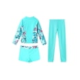thumbnail image 4 of Yeahdor Kids Girls 3Pcs Rash Guard Swimsuit Set Long Sleeve Swim Jacket with Shorts Leggings Full Body Swimwear Green 14, 4 of 7