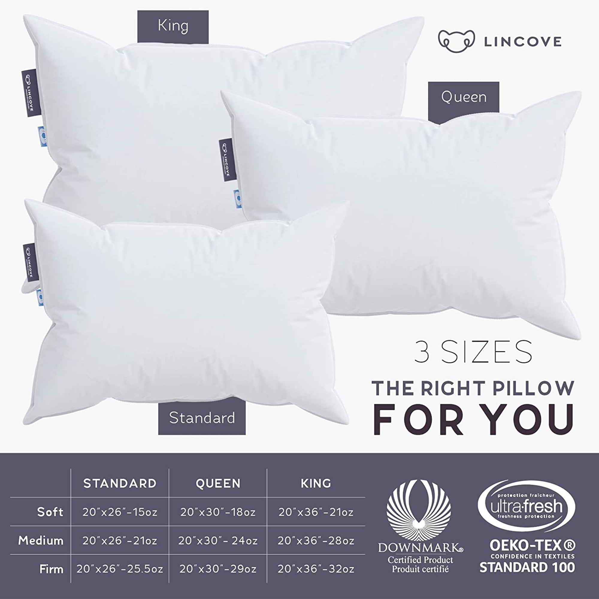 Lincove Down and Feather Luxury Hotel Collection Bed Pillows for Sleeping  Made in The USA - 100% Cotton Shell, 600 Thread Count - Soft Hypoallergenic