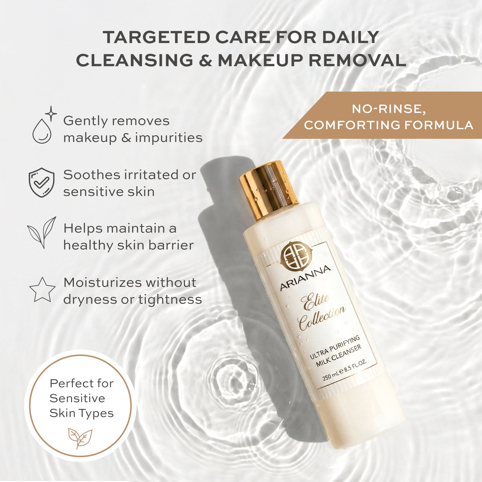 Arianna Skincare Milk Cleanser, Ultra Purifying Moisturizing Face Wash, 8.7 fl oz
