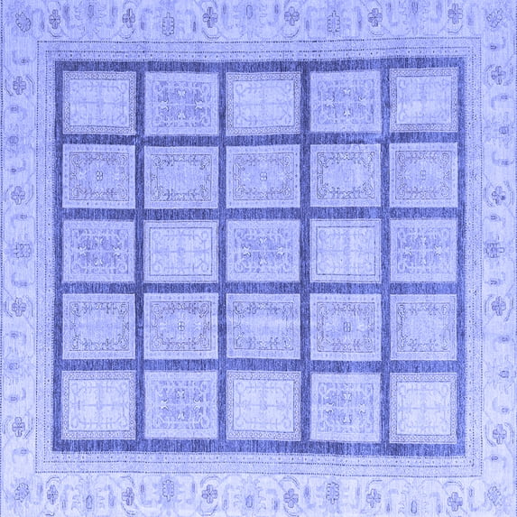 Ahgly Company Machine Washable Indoor Square Abstract Blue Modern Area Rugs, 8' Square