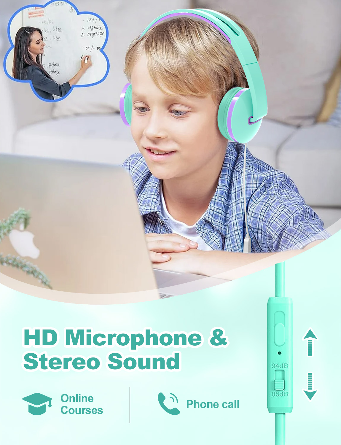 Seenda Kids Wired Headphones with Microphone, Green photo 3