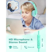 Seenda Kids Headphones for Girls Boys, Wired Kids Headphones with Microphone for School, Lightweight Foldable Stereo Bass Volume Control Kids Headphones for Cell Phone/Tablet/Laptop/MP3/4, Green