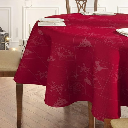 

Christas Tablecloth Xas Theed Patterns Round Tablecloth 100% Polyester Jacquard Weave Waterproof Wrinkle Free Easy Care Tablecloth for Party Kitchen Decor Red 60 Inch