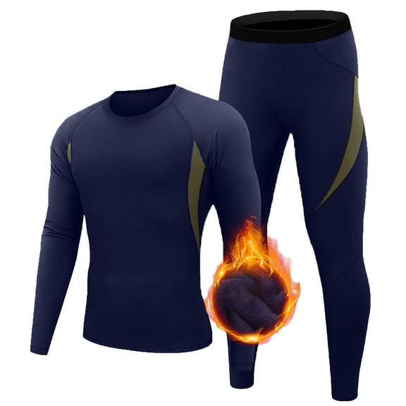 Mens Thermal Underwear 2 Piece Set Lined Long Sleeve Crew Neck Long Johns Cold Weather Warm Base Layer Slim Long Johns for Men