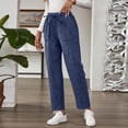 thumbnail image 6 of Womens Corduroy Pants Casual Elastic High Waisted Straight Leg Pull On Trousers Loose Comfy Slacks with Pockets Navy 3XL, 6 of 7