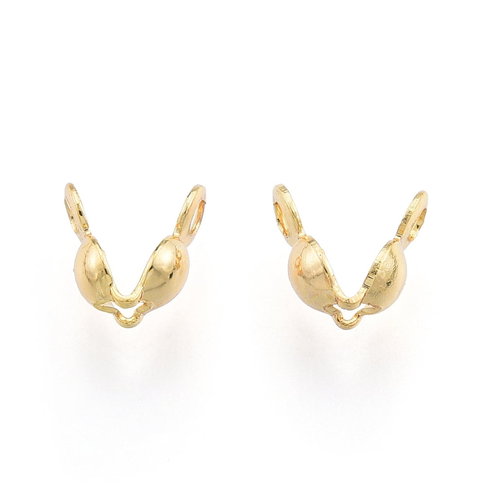 Brass Bead Tips Nickel Free Calotte Ends Clamshell Knot Cover Real 18K golden Plated 7.5x3.5mm Hole: 1.5mm
