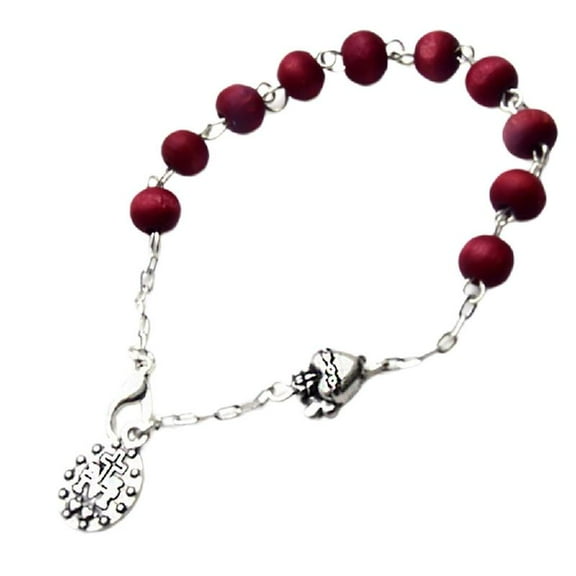 SIEYIO Catholic Rosary Bracelets Vintage Wood Beads Chain Baptisms Rosaries Bangles Wristband for Womens Jewelry