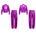 thumbnail image 2 of iiniim Boys Girls Hip Hop Modern Dance Outfit Shiny Metallic Long Sleeve Jacket and Pants Set Tracksuit Purple 12, 2 of 7