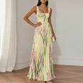 thumbnail image 4 of CIENVNSTG Wedding Guest Dresses For Women 2026 Square Neck Sleeveless Floral Pleated Maxi Dress Belted Flowy Sundress Boho Outfit Yellow S, 4 of 8