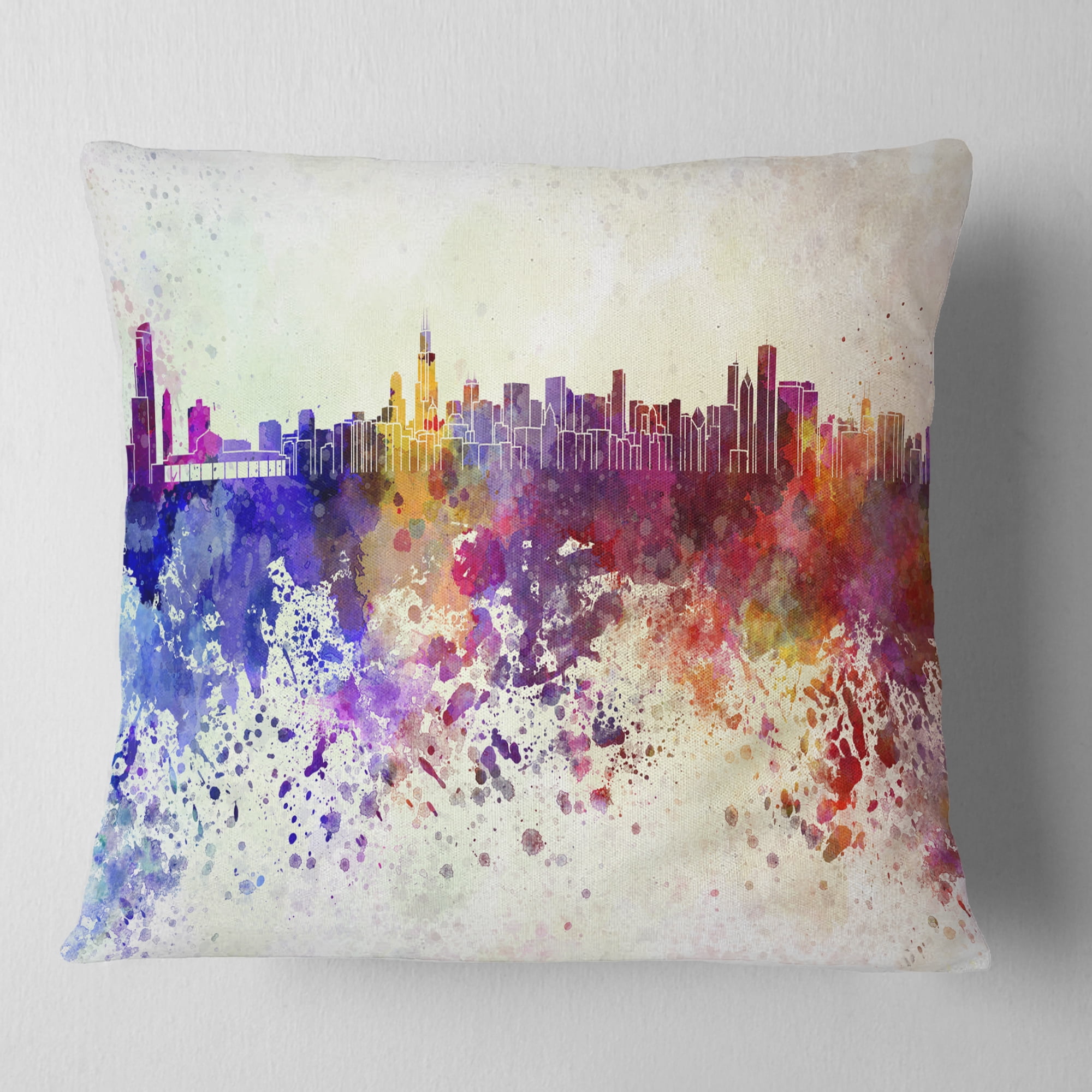 Designart Chicago Skyline - Cityscape Throw Pillow - 16x16