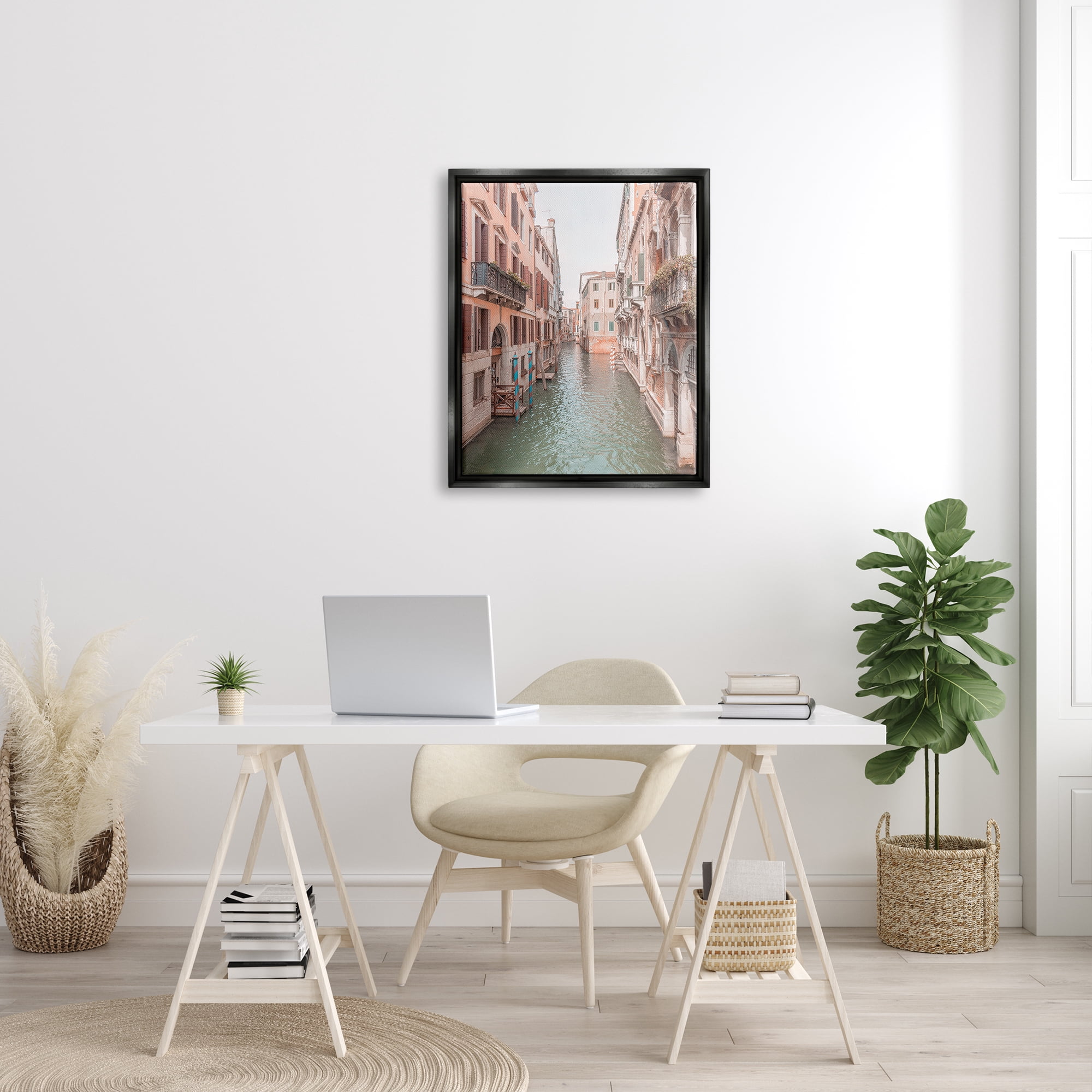Stupell Industries Urban Canal Town Buildings Town & City Photography Black Floater Framed Art Print Wall Art