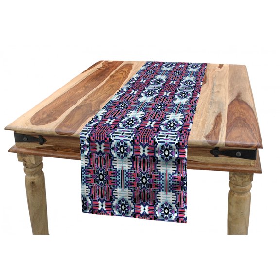 Aztec Table Runner, Rhythmic Abstract Modernized Primitive Tribal Print, Dining Room Kitchen Rectangular Runner, 3 Sizes, by Ambesonne