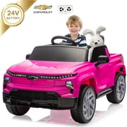 SUSIELADY 24V Licensed Chevrolet Silverado Ride On Truck Car, Battery Powered Electric Vehicle Jeep with Remote Control, Rear Storage, LED Lights, Outdoor Toy for Boys Girls Aged 3+, Pink