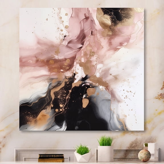 Designart "Marble Texture Pink and Gold I" Abstract Marble Metal Art Living Room
