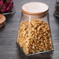 thumbnail image 2 of EeaseMX Tanque de almacenamiento de granos geométricos, frasco hermético, lata sellada, contenedor de vidrio para clasificar alimentos con tapa de madera (350 ml), 2 of 7