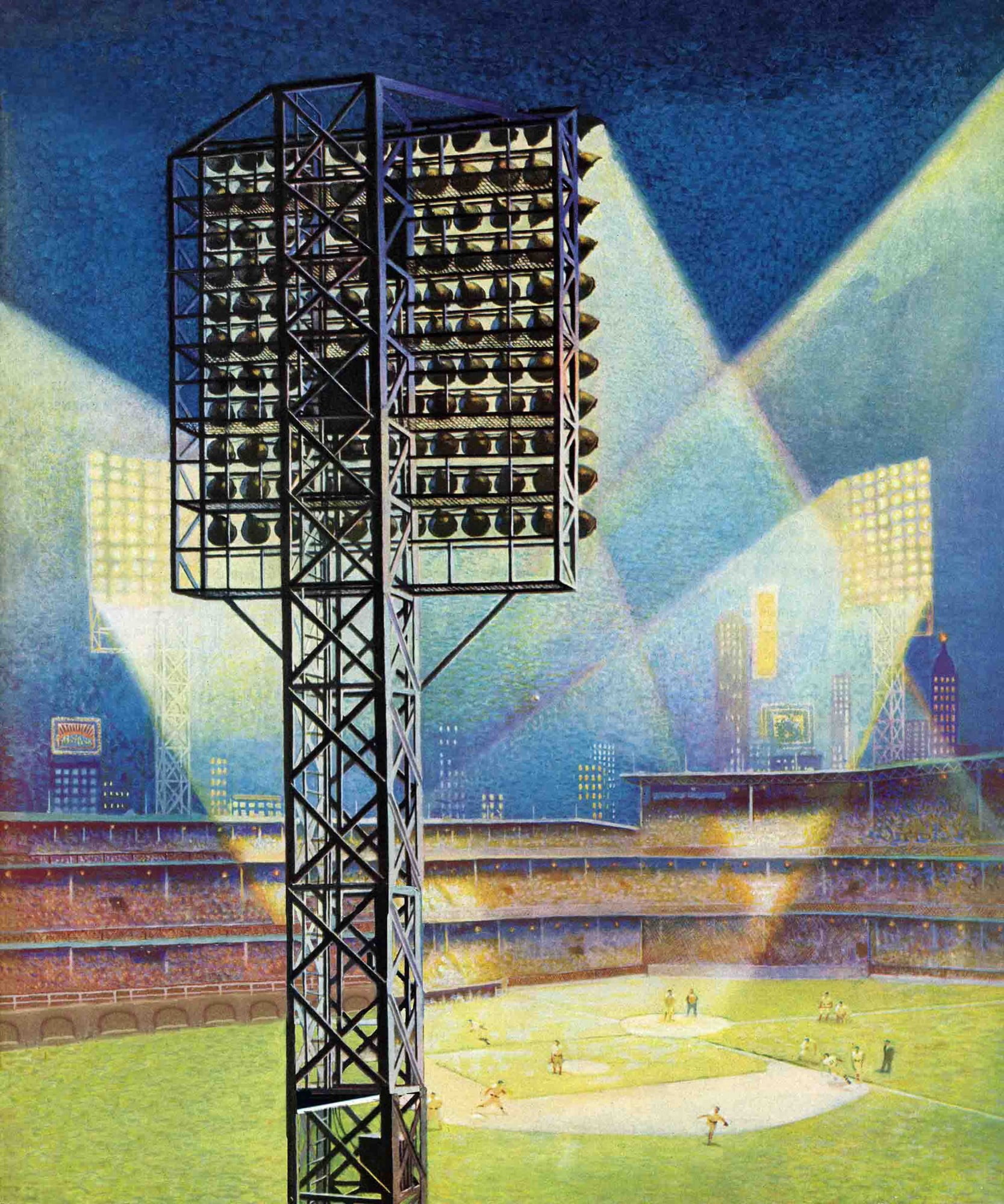 Marmont Hill Baseball Stadium at Night by Roy Hilton Painting Print on Canvas