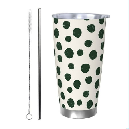 

Salouo Abstract Green Polka Dot Print 20oz Tumbler with Lid Stainless Steel Vacuum Insulated Tumbler Durable Insulated Coffee Mug Thermal Cup with Splash Proof Sliding Lid-Straw Two-piece Set