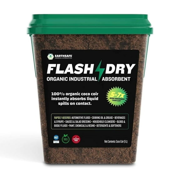 FlashDry 5L Organic Spill Absorbent for Oil, Paint, Grease – 100% Coconut Coir – Quick & Effective Liquid Absorption for Industrial & Household Use - Brown