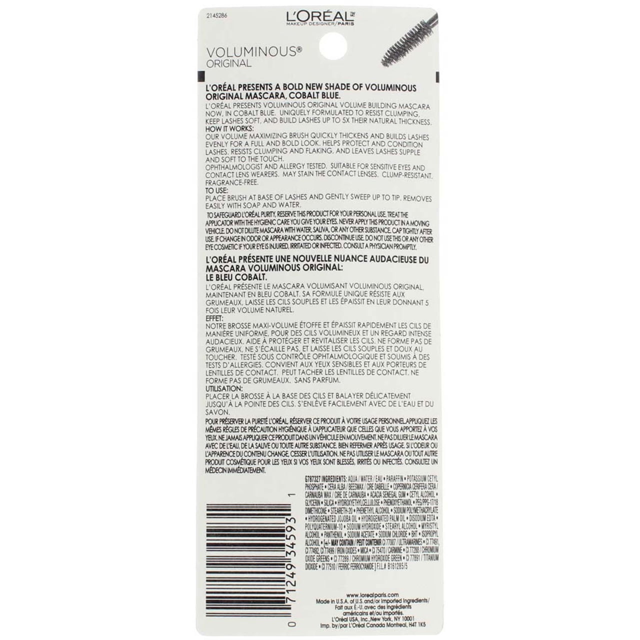 L'Oreal Paris Voluminous Original Mascara, Cobalt Blue 0.26 oz (Pack of 6)