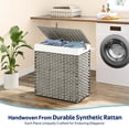 thumbnail image 5 of Rolanstar 90L Laundry Hamper Wicker Laundry Basket with Lid, Handles Clothes Hamper Foldable with 2 Removable Liner Bags, Gray, 5 of 8