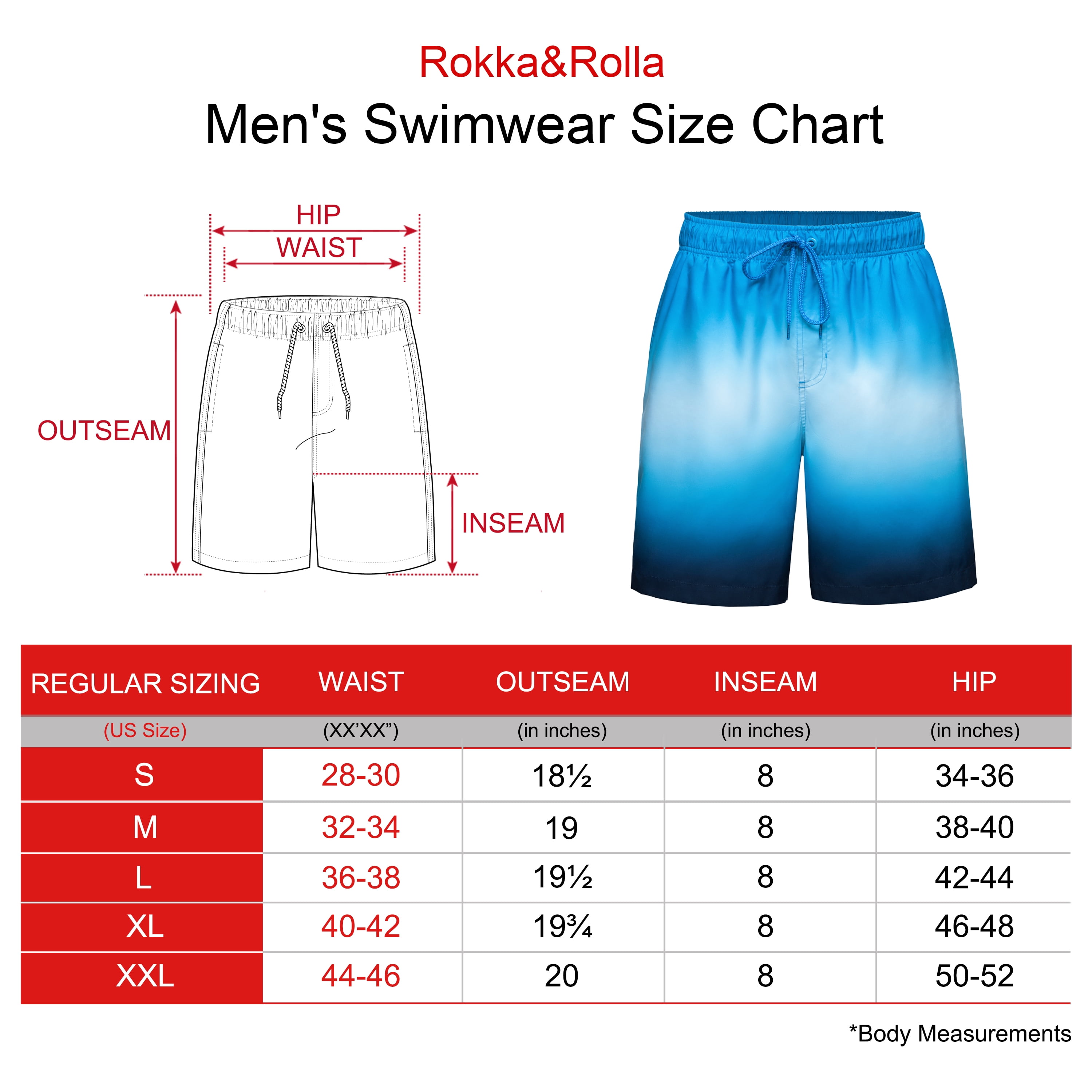 Rokka&Rolla Men's 8" Mesh Lined Swim Trunks, up to Size 2XL