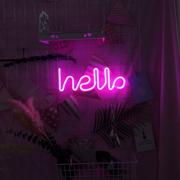 Letreros de Neón Led, Luz de Noche de Decoración con Forma de Letra Hello con USB O Batería, Regalo Creativo para Novia, Ni?os y Familia, para Decorar Sala de Estar, Dormitorio Accesorios De Luz Octpeak NO
