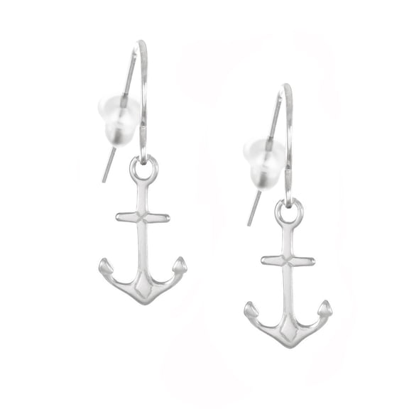 Dainty and Small Sterling Silver Anchor Earrings, Hypoallergenic Platinum Ear Wires