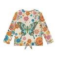 thumbnail image 5 of Xoenoiee Boho Mandala Butterfly Print Girls Long Sleeve Workout Tops Oversized Shirts Tie Front Blouses Crew Neck Graphic Gym Clothes Kids Winter Clothing, 11-12 Year, 5 of 7