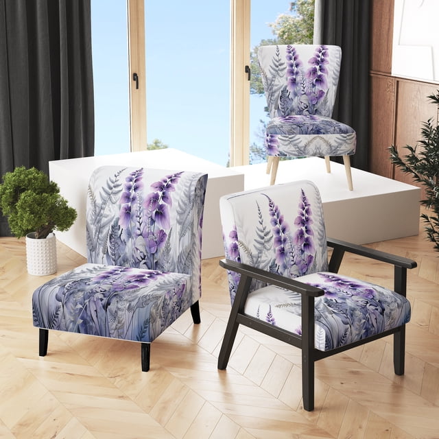 Designart « Dreaming of Violet Ferns II » Fauteuil d'Appoint Rembourré à Fougères Violettes - Fauteuil Moderne pour Chambre