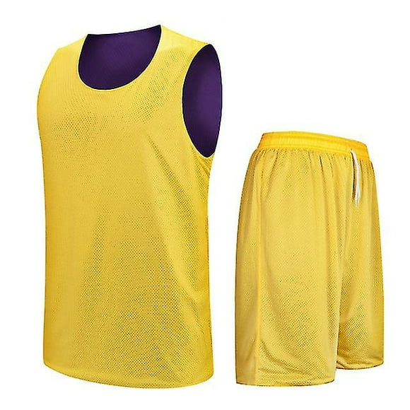 Double-side Design Basketball Jersey Sets Uniforms Diy Customized Sports Clothing Breathable Youth Training Basketball Jerseys Xxxxl Yellow Purple