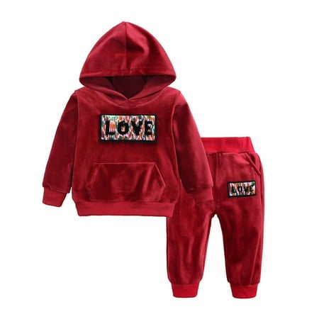 

Baby Clothing Sets Infant Toddler Boys Girls Sweatshirt Set Girls Golden Velvet Hooded Pullover Long Sleeve Round Neck Cute Bear Ear Tops Casual Soild Color Pants Suit Autumn Winter Clothes Outfit