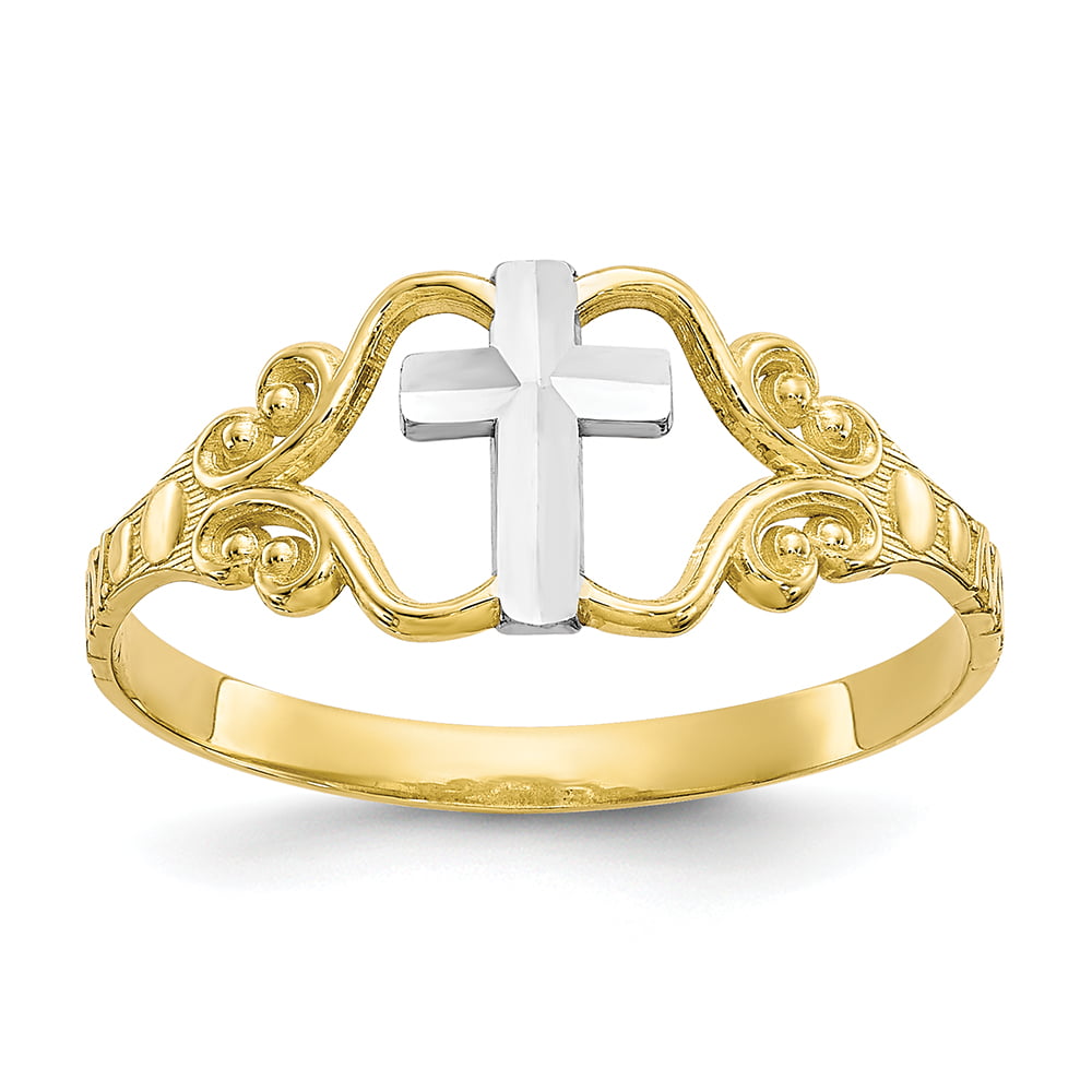 Ring  Religious Women s 10K Two Tone Gold  Cross Ring  MSRP 