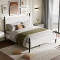 thumbnail image 1 of Queen Size Bed Frame - with Vertical Stripes headboard, Corduroy upholstered Bed upholstered Bed Frame with Vintage Metal Legs, no Box Spring Needed, Easy Assembly, White, 1 of 7