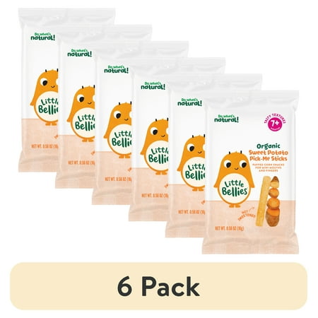(6 pack) Little Bellies Organic Sweet Potato Pick-Me Sticks, Baby & Toddler Puff Snack, Age 7 Months, 0.56 oz