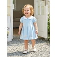 thumbnail image 3 of BemeyourBBs Toddler Baby Girl Summer Beach Dress Little Girls Princess Party Dress Puff Short Sleeve Peter Pan Doll Collar Cute Castle Tiara Embroidery A-Line Casual Pleated Dresses, 3 of 7