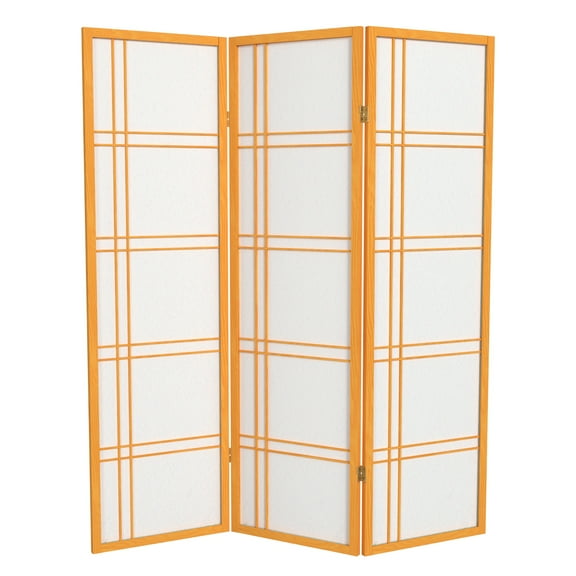5 ft. Tall Japanese Style Shoji Screen with Double Cross Lattice - Honey Color, 3 Panels, Freestanding