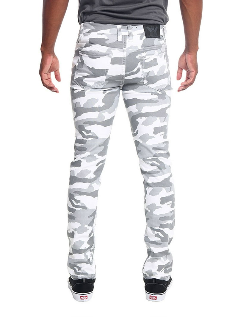 Victorious Mens Camouflage Skinny Fit Jeans AR169 - WHITE/CAMO