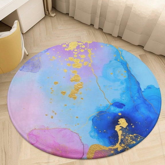 Abstract Watercolor with Gold Flecks Round Area Rugs for Bedroom Living Room, 3FT Soft Indoor Circle Carpets, Carpet Home Decor Floor Mat