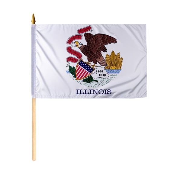 Promopatriot Illinois Mini State IL Stick Flag 12x18 inch Outdoor Polyester, Handheld or Boat Flag