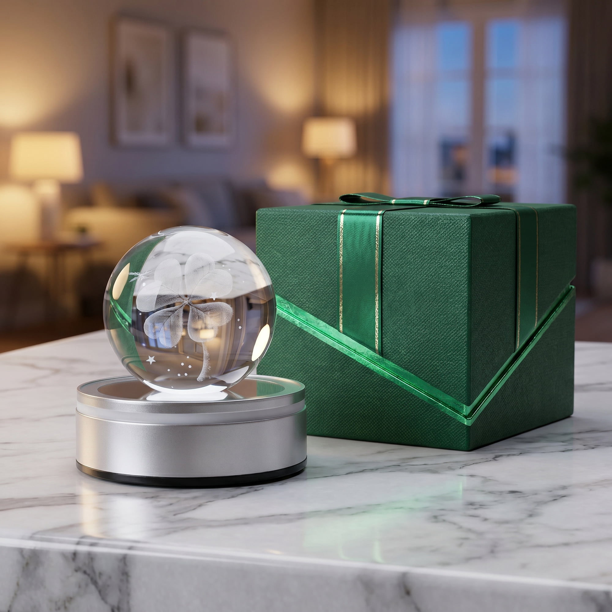 Unique Bargains Crystal Ball Figurine 3D Glass Ornament Green C 2.4" x 2.4" x 3.3"