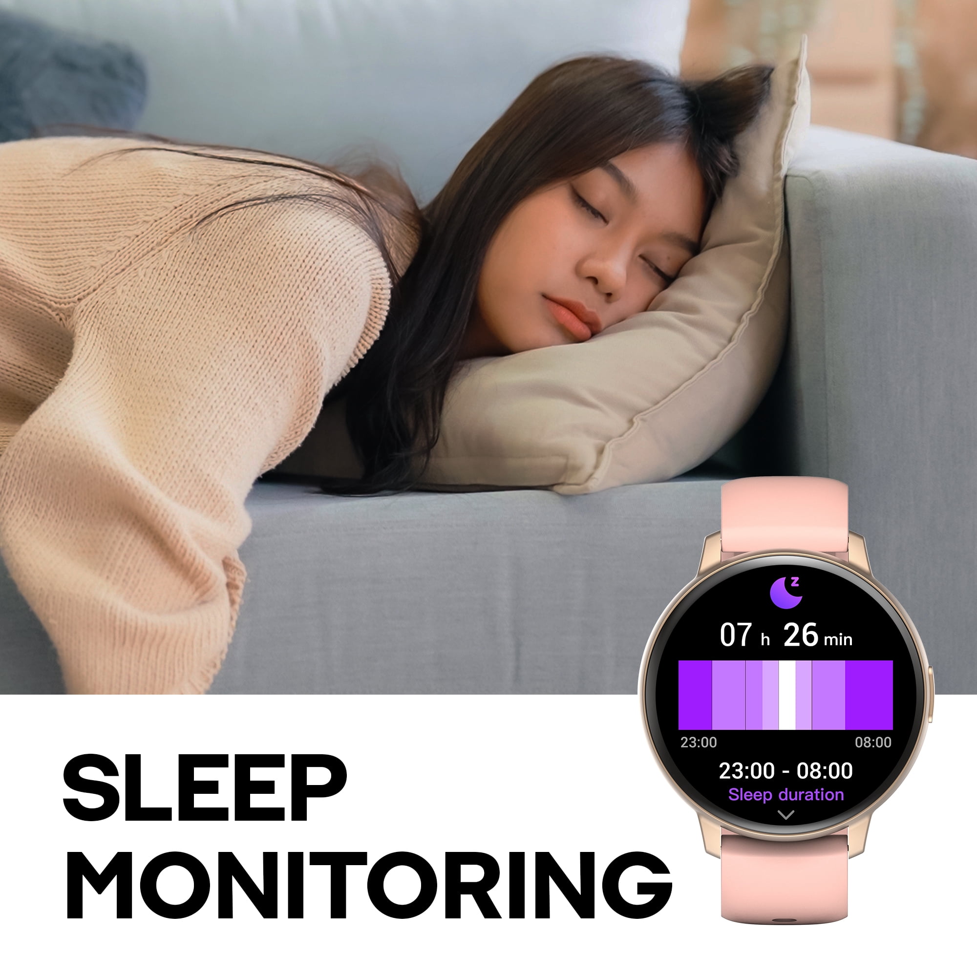 3Plus LIRA Men Women's w/BONUS BAND Smartwatch (Rose Gold)-Make calls/ Heart Rate/ Sleep Monitor/ Notifications/ Assisted GPS/ IP68 Water Resistance/ 100+ Workouts/ Activity Tracking/ iOS & Android